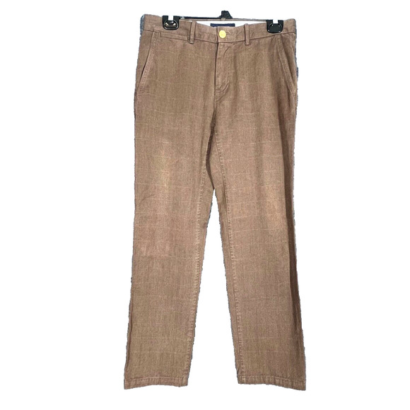 Tommy Hilfiger Custom Fit Pants Mens Size 29/30 Brown Herringbone Casual Comfort - Picture 1 of 8